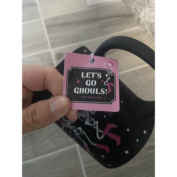Halloween Skeleton Cowboys Coffee Mug Black Pink Let’s Go Ghouls Soft Touch NEW - Picture 4 of 7